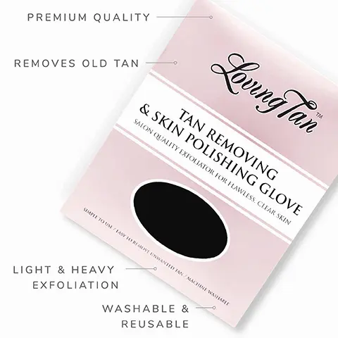 Premium quality. Removes old tan. Light & heavy exfoliation. Washable & reusable. Use with deluxe tan remover to prep & prime your skin for tan.