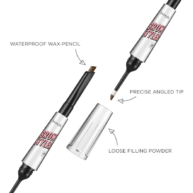 Full size VS Mini Size. Models wearing eyebrow pencil shades. Shade swatches. Model swatches shot