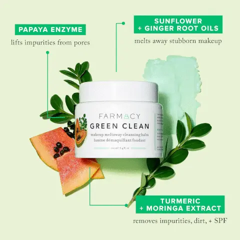 Image 1 -Papaya Enzyme lifts impurities from pores, Sunflower and Ginger Root Oils melts away stubborn makeup, Turmeric and Moringa Extract removes impurities, dirt, and SPF Image 2 -After two weeks 85% felt skin texture improved, after four weeks 92% felt skin was left clean and fresh, 91% felt makeup was removed effectively, based on a consumer panel test of 35 subjects over a 4 week period
