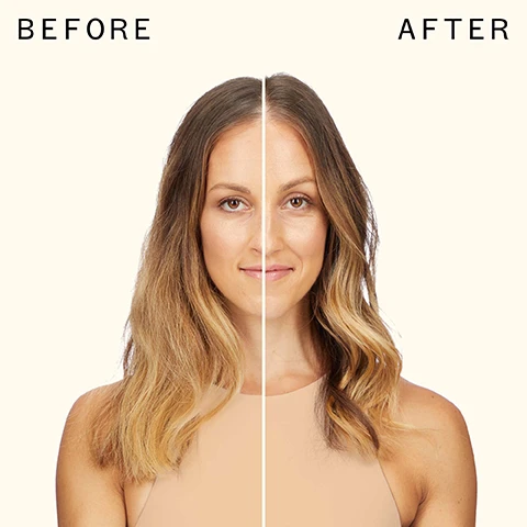 Image 1 - A woman is shown with wavy hair split down the middle, with the left side labeled BEFORE being more frizzy and less styled, and the right side labeled AFTER displaying more defined waves and a polished look.
Image 2 - A woman with brown hair is shown from the back, comparing her hairs appearance before and after treatment, with BEFORE on the left and AFTER on the right.
Image 3 - A woman is shown in a split image with the left side labeled BEFORE depicting her face with visible skin discoloration and the right side labeled AFTER showing her face with an even skin tone and styled hair.
Image 4 - The image shows a side-by-side comparison of hair textures, with the left side labeled BEFORE depicting long, straight, and frizzy hair, and the right side labeled AFTER showcasing voluminous, curly hair.
Image 5 - A woman with pink hair is shown from the back, with the left side featuring straight and unstyled hair labeled BEFORE, while the right side shows loosely styled wavy hair labeled AFTER.
