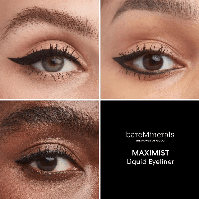 Image 1, maximist liquid eyeliner. Image 2, how to use. Image 3, ingredients and their benefits
