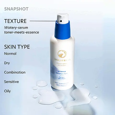 Image 1, SNAPSHOT TEXTURE Watery-serum toner-meets-essence SKIN TYPE Normal Dry Combination Sensitive Oily OLIFROG SITUATIONAL SKINCARI UTOPIA Microflore Tone Tonique Image 2, Probacillus Revive Hypochlorous Acid (HOCI) Black BeeOmeTM HOLIFROG SITUATIONAL SKINCARE Aloe Vera Leaf Juice Sunflower Shoot Active UTOPIA Microflora Toner Birch Sap Leaf Juice Tonique Microflore RESET & REPOPULATE Hypochlorous Ac & Pre-Probiotics
