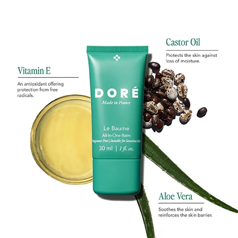 Image 1, castor oil protects the skin against loss of moisture. vitamin e an antioxidant offering protection from free radicals. aloe vera soothes the skin and reinforces the skin barrier. image 2, clinical results, 91% agreed their skin's dry zones were effectively moisturised. 86% agreed the tightness sensation of dry skin was soothed. +20% increase in hydration of dry areas.