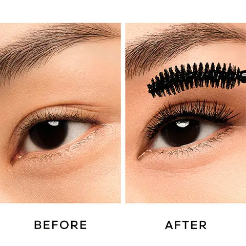 Image 1 - Before and After model eye shot. Image 2- +106% volume, +47% length, +35% curl. Image 3- A 360 effect and 24 hr wear