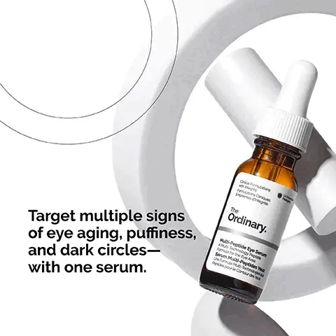 Image 1, target multiplesings of eye aging, puffiness, and dark circles with one serum. Image 2, our multiple peptide eye serum significantly improves the look of under eye wrinkles and crow's feet in just 4 weeks. Image 3, and after 8 weeks this serum reduces the look of under eye bags by half. Image 4, while reducing the look of dark circles by 53% - making your eyes area 60% brighter over time. Clinical testing on 48 subjects after using product twice daily for 4 weeks. Clinical testing on 20 subjects after using product twice daily for 8 weeks. Clinical testing on 25 subjects after using products twice daily for 8 weeks. Clinical testing on 45 subjects after using product twice a day for 8 weeks. Image 5, Which eye serum is right for you? Caffeine solution 5% EGCG skin concerns: Puffiness and dark circles, Key ingredients: caffeine, EGCG, prpl gallate and gallyl glucoside. Summary: Brightening, minimalistic ingredients and focused benefits. Multi purpose eye serum. Skin concerns: Under eye wrinkles, eye bags, dullness and crow's feet. Key Ingredients: palmitoyl tripeptide 3B, niacinamide, fraxinus excelsior, bark extract, caffeine, EGCG, propyl gallate and gallyl glucoside. Summary: age support, multiple ingredients and multiple benefits