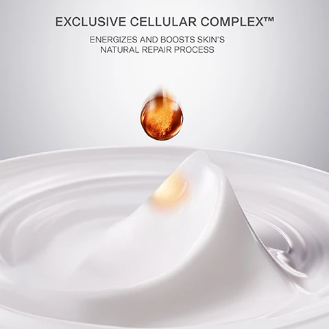 Image 1 - A close-up of a creamy, white substance with a droplet of golden liquid hovering above it, overlaid with the text EXCLUSIVE CELLULAR COMPLEX™ ENERGIZES AND BOOSTS SKINS NATURAL REPAIR PROCESS.
Image 2 - A serene mountain landscape with a calm lake reflecting the mountains, featuring the text La Prairie A Swiss luxury house crafting ultimate skincare.