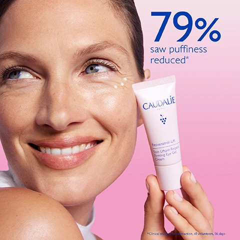 Image 1, 79% saw puffiness reduced. Image 2, 5 times collagen production, 2 times hyaluronic acid production. image 3, vegan collagen 1 - lifting effect. hyaluronic acids - smooth and hydrate. collagen booster - firm skin. resveratrol - anti wrinkles. image 4, the eye cream - anti dark circles, anti puffiness and anti wrinkles. vs firming eye gel cream - anti persistent puffiness, smooth eyelids, anti wrinkles. image 5, step 1 = instant firming serum. step 2 = firming night cream for the evening, cashmere cream for the morning. step 3 = firming eye gel cream. image 6, how to recycle firming eye gel cream. 1 = recycle the whole packaging in the recycling bin