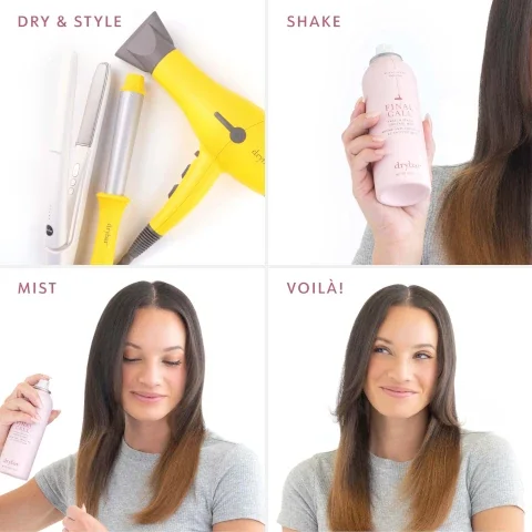 dry and style, shake, mist and viola.
