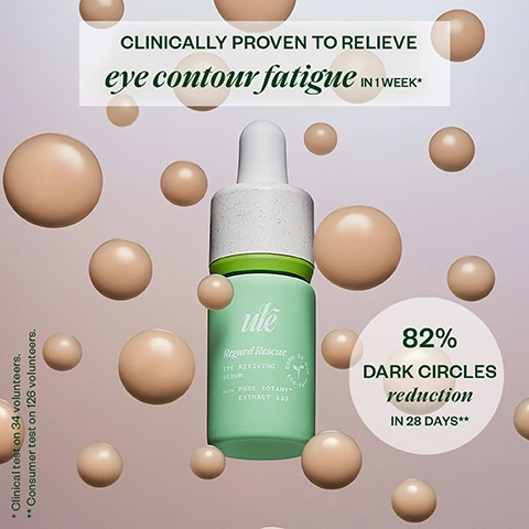Image 1, clinically proven to relieve eye contour fatigue in 1 week. Clinical test on 34 volunteers. 82% dark circle reduction in 28 days, consumer test on 126 volunteers. image 2, regard rescue eye reviving serum. +115% hydration after 30 minutes and lasts 24 hours. 82% fine lines are visibly reduced. image 3, a powerful synergy for visible results. signature pure 3OTANY blend - revive skin by acting on the causes of premature skin againg, ex vivo protemic anaylsis. pepties - reduce puffiness. capucine - reduce fine lines appearane. caffeine - helps to brighter dark circles. image 4, day 0 vs day 28. 82% reduction in dark circles after 28 days. apply to eye area morning and night. the routine = reve of pure, joie de youth and regard rescue. consumer test on 34 volunteers.