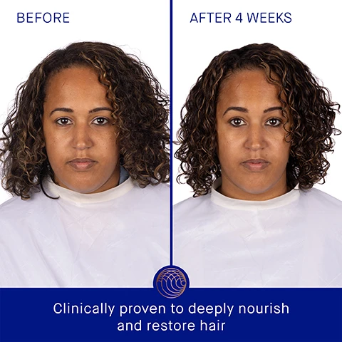 Image 3 - A woman with curly hair is shown in two side-by-side photos labeled BEFORE on the left and AFTER 4 WEEKS on the right, with the bottom text stating Clinically proven to deeply nourish and restore hair.
Image 4 - Side-by-side comparison of hair labeled Before on the left with frizzy, unkempt strands and After 4 Weeks on the right showing smooth, sleek hair, with text below stating Clinically proven to hydrate, soften and smooth strands.
Image 5 - A blue shampoo bottle with an orange cap is displayed on a gradient background, along with text stating clinically proven results: TEWL reduced by 29%, hair shine increased by 81%, hair frizz reduced by 74%, and hair volume increased by 57%, with a note about a clinical trial of 35 participants aged 18 and older.
Image 6 - A woman with wet hair and a bottle of shampoo is shown, surrounded by bubbles, with text stating user proven results: 97% agree hair is deeply nourished, 94% agree helps restore dry, breakage prone hair, 100% agree hair looks and feels healthier, 99% agree The Rich Shampoo softens and smooths hair.
Image 7 - A blue shampoo bottle labeled Augustinus Bader with a copper cap is shown against a blurred background, alongside descriptions of TFC8®, Black Oat Complex, Brassica Seed Oil, and Moringa Oil highlighting their benefits for hair care.
Image 8 - A side-by-side comparison of two shampoo bottles with descriptions: The Shampoo, a weightless gel cleanser for finer hair types, and The Rich Shampoo, a rich cream cleanser suitable for thicker hair types, each with key benefits and concerns outlined.
Image 9 - Image shows a hair care routine with four steps: 1. Cleanse THE RICH SHAMPOO, 2. Condition THE RICH CONDITIONER, 3. Renew THE SCALP TREATMENT, and 4. Revitalize THE LEAVE IN-HAIR TREATMENT, along with product images in blue and gold packaging.