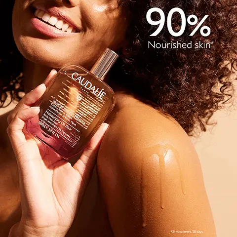 Image 1, CAUDALIE 33 FL OZ. 90% Nourished skin* *21 volunteers, 28 days Image 2, Before After Unretouched results immediately after using Moisturizing Oil Elixir. CAUDALIE Image 3, CAUDALIE Multi-use Oil Elixir Body Hair Face Huile de Soin Nourrissante Corps Cheveux Visage Hules d'Arganet Rain Figue Moisturizing Oil Elor Body Hair, Face Argan and Grape Os Fig Scene 100ml-33.FL. Oz Image 4, Nourishing Argan oil суп CAUDALIE Moisturising Prickly pear oil Cares Cheveux Va Hales Argan Rain Figur Huile de Soin Nourrissante Moisturiz Body Hai Oil Flickr 50ml and Grape Cik Fiz So antioxidant Nourishing and Grape seed oil