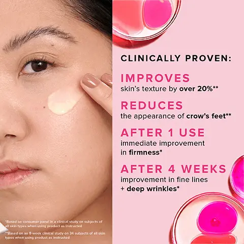 Image 1,  *Based on consumer panel in a clinical study on subjects of all skin types when using product as instructed "Based on an 8-week clinical study on 34 subjects of all skin types when using product as instructed CLINICALLY PROVEN: IMPROVES skin's texture by over 20%** REDUCES the appearance of crow's feet** AFTER 1 USE immediate improvement in firmness* AFTER 4 WEEKS improvement in fine lines + deep wrinkles* Image 2,  BEFORE 8 WEEKS 12 WEEKS Image 3,  BEFORE WEEK 8 UNRETOUCHED Image 4,  1 3 HOW TO USE RETINOL IN YOUR PM ROUTINE remove makeup + cleanse 2 FARMACY GREEN CLEAN makeup meltaway cleansing balm baume démaquillant fondant 100 ml 1 3.4 fl. oz Aructive zarg reade centred HOW TO Scud wher SALLAD FARMACY 1% VITAMIN A RETINOL SERUM firms + fights wrinkles raffermit + combat les rides VITAMIN A VITAMINE A 30 ml 1 fl.oz REMEMBER TO ALWAYS USE SPF IN THE MORNING! FARMACY FILLING GOOD hyaluronic acid plamping seran strum repulpant l'acide hyaluronique 30 ml. 4 fight wrinkles with retinol FARMACY HONEY HALO ultra-hydrating ceramide moisturizer crème ultrahydratante. aux céramides 50 1.7. hydrate with hyaluronic acid moisturize with ceramides Image 5,  UPCYCLED KALAHARI MELON + RASPBERRY SEED OILS soothe + replenish moisture FARMACY 1% VITAMIN A RETINOL SERUM firms + fights wrinkles raffermit + combat les rides VITAMIN A VITAMINE A 30 ml 1 fl.oz ENCAPSULATED RETINOL gradual-release results without irritation FAST-ACTING RETINAL immediate wrinkle fighting action Imasge 6,  MEET THE RETINOLS RETINAL ENCAPSULATED RETINOL fast-acting vitamin A delivery Works on the skin's surface Fermented for maximum purity & stability highly effective Clinically- researched firm + reduce deep wrinkles gentle forms of retinoids Gradually releases vitamin A Absorbs deeply into the skin Encapsulated for gentleness Image 7,  C THE DO'S + DON'TS OF RETINOL DO DON'T • use @ night start slowly, working up to 2-3 times per week • wear SPF in the morning layer with AHA, BHA or L-ascorbic acid use directly around the eye area wax, shave, or use a face scrub the same night Image 8,  TIPS+TRICKS FOR RETINOL BEGINNERS start using 1 time per week layer on more hydrating skincare • skip nighttime exfoliating actives (AHA, BHA, physical exfoliators) • always use SPF during the day FARMACY 1% VITAMIN A RETINOL SERUM wrinkles les rides VITAMIN A VITAMINE A Image 9,  HOW TO USE RETINOL LIKE A PRO SKINCARE INGREDIENT LAYER OR ALTERNATE? TIPS + ORDER THE RESULT 1 retinol niacinamide. layer 2 niacinamide firm + smooth pores AM vitamin C vitamin C alternate PM retinol brighten + firm 1 retinol hyaluronic acid layer 2 hyaluronic acid firm + plump AHAS alternate alternate nights firm + resurface TIPS Start slowly to see how skin reacts and work up to 2-3 times per week+ use SPF during the day. Image 10,  MASTER THE ABC'S OF HEALTHY SKIN VITAMIN A retinol to firm + fight wrinkles VITAMIN B niacinamide to smooth + refine pores VITAMIN C L-ascorbic acid to brighten dark spots FARMACY IS VITAMINA FARMACY FARMACY VITAMIN C SERUM work up to 2-3 times per week the last step in your routine use in the AM Image 11,  HOW TO RECYCLE 1% VITAMIN A RETINOL SERUM сар pump bottle RECYCLE all pieces of the bottle as one + the carton separately FARMACY 1% VITAMIN A RETINOL SERUM ramat a ch#bot VITAMINA WITAMINE A *please check your local recycling guidelines for information