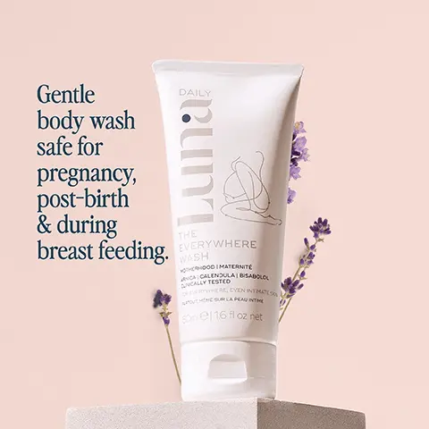 Gentle body wash safe for pregnancy, post-birth & during breast feeding. GENTLY CLEANSES, COMFORTS, HYDRATES & SOOTHES SENSITIVE SKIN. FOR ALL SKIN, EVEN INTIMATE.