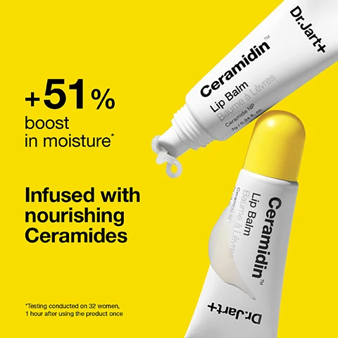 Image 1, +51% boost in moisture. infused with nourishing ceramides. testing conducted on 32 women, 1 hour after using the product once. image 2, pucker up for instant moisture. image 3, quickly softens and relieves dry lips. image 4, spread the buttery softens. try ceramidin moisturising hand cream.