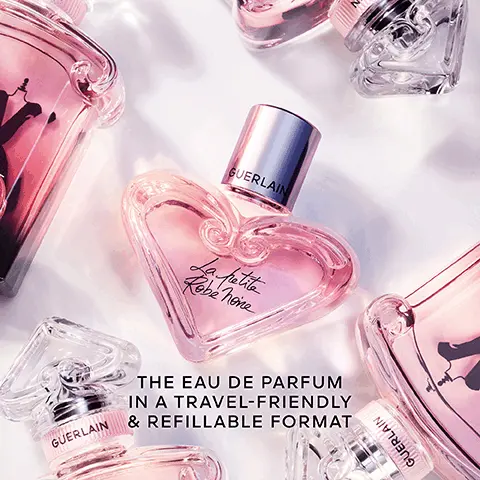 The eau de parfum in a travel-friendly & refillable format. A rose embroidered with black cherry. How to refill your flacon coeur. Step 1, remove the push-button. Step 2, Scew the refill tool. Step 3, turn over your flacon coeur plug & plump. Step 4, replace the push-button.