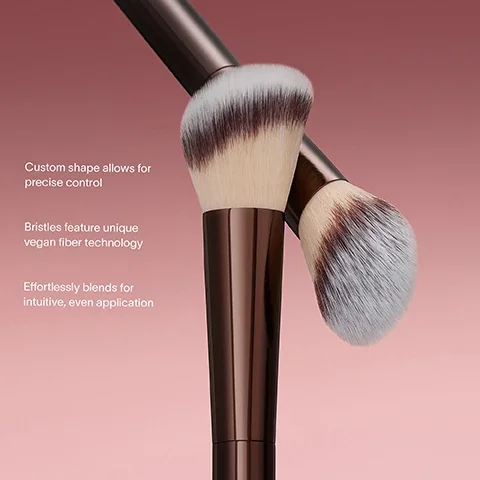 custom shape allowed for precise control. bristles feature unique vegan fiber technology. effortlessly blends for intuitive even application.