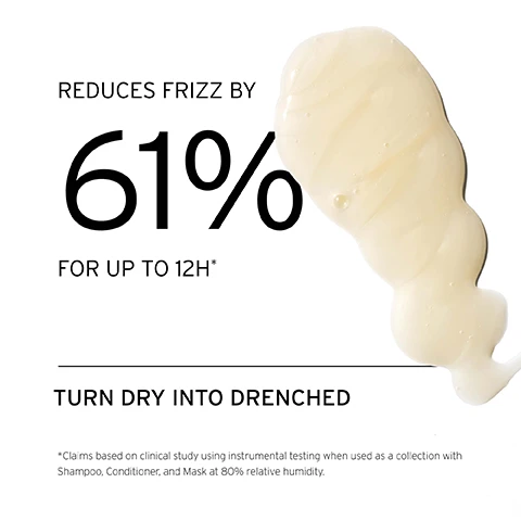 Image 1, reduces frizz by 61% for up to 12 hours. turn dry into drenched. claims based on clinical study using instrumental testing when used as a collection with shampoo, conditioner and mask at 80% relative humidity. image 2, how to use = lather product into hands. apply to roots, gently massage from hairline to crown. image 3, deeply hydrates. smooths and detangles. reduces frizz by up to 61% to 12 hours in humidity. when using the shea butter system at 80% RH.