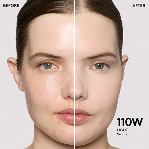 Image 1 - Image shows a split-face comparison with one side labeled BEFORE displaying skin imperfections and the other side labeled AFTER showing a smoother complexion; visible text includes 110W, LIGHT, and Warm.
Image 2 - Image showing a grid of ten skin tone swatches on models with varying complexions labeled with shade numbers and descriptions: 100C Cool Pink, 110W Warm, 120N Neutral, 125C Cool Neutral, 130W Warm Golden, 140N Neutral, 150N Neutral, 160W Warm Peach, 170C Cool Pink, 175W Warm Olive.
Image 3 - Image showing a series of skin tones on different models, arranged in two rows, with foundation swatches beneath each model; the visible text includes shade names and descriptions: 185C COOL, 190W WARM, 200C COOL PINK, 210W WARM GOLDEN, 220W WARM NEUTRAL, 225N NEUTRAL, 230W WARM GOLDEN, 235W WARM, 240N NEUTRAL, and 250W WARM PEACH.
Image 4 - A collage of diverse models showing various skin tones with foundation swatches below, labeled with numbers and descriptors such as 260N Neutral, 265W Warm, 280C Cool Neutral, 290W Warm Golden, 295W Warm Olive, 300N Neutral, 310W Warm Neutral, 315W Warm Peach, 330W Warm Golden, and 335W Warm Peach.
Image 5 - A grid of eight women with various skin tones, labeled with foundation shade names and codes including 345C Cool Pink, 350C Cool Neutral, 360W Warm, 370N Neutral, 385W Warm Neutral, 390C Cool, 400N Neutral, 410W Warm Golden, 420W Warm, and 425W Warm Golden.
Image 6 - A grid of twelve diverse models with various skin tones, labeled for foundation shades including 430W Warm Golden, 440W Warm Golden, 445N Neutral, 450N Neutral, 470W Warm Olive, 480N Neutral, 485C Cool Neutral, 490N Neutral, 495C Cool, and 498N Neutral.