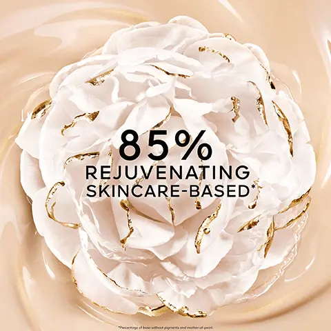 Image 1 - A close-up image of a white flower with gold accents on a beige background, featuring the text 85% REJUVENATING SKINCARE-BASED.
Image 2 - Image shows two Guerlain Parure Gold Skin foundation bottles, one labeled Matte and the other labeled Glow, positioned against a beige background with a stylized gold G logo.
Image 3 - A close-up of a makeup brush with a creamy foundation color on its bristles, set against a background of smooth foundation swatches, with the text AN INTUITIVE, PRECISE AND CONTROLLED APPLICATION and GUERLAIN PARIS visible.