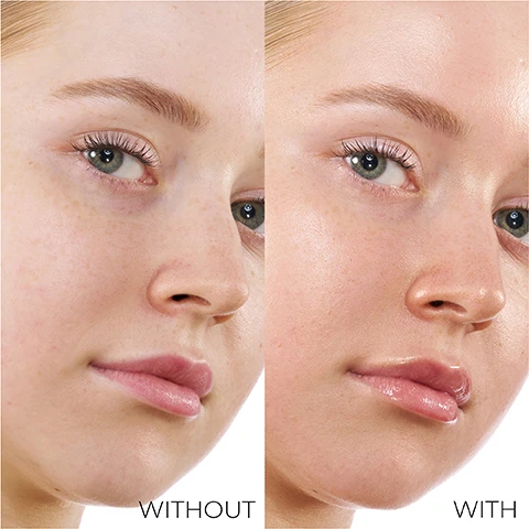Image 1 - Side-by-side comparison of a young woman’s face, showing her skin texture and tone without makeup on the left and with makeup on the right, with the labels WITHOUT and WITH below each respective image.
Image 2 - A side-by-side comparison of a womans face, showing her skin complexion without makeup on the left and with makeup on the right, with the words WITHOUT and WITH positioned at the bottom of each side.
Image 3 - A close-up image features a womans face split into two halves; the left side shows her without makeup while the right side shows her with makeup, highlighting the differences in skin appearance and glossiness, with the words WITHOUT on the left and WITH on the right.
Image 4 - A brown serum bottle labeled HY:GEN BRONZE is surrounded by a glossy brown orb, with text highlighting product benefits including Suitable for all skin types, Microalgae: Balances excess oils & boosts skin barrier proteins by 164%, Hyaluronic Acid: Fast acting moisturization for up to 72 hours, and Dewy plumping finish along with Silky sheer consistency.
Image 5 - Two serum bottles are displayed, one with a translucent gel and the other with a bronze liquid, accompanied by the text THE ORIGINAL TRANSLUCENT NATURAL GLOW and NEW BRONZE SUN-KISSED DEWY FINISH, along with the product name HYGEN Energizing & Hydrating Primer Serum.
Image 6 - Four faces displaying skin tones side by side are shown, with two labeled as ORIGINAL and two as BRONZE, and two swatches of products beneath, one white and one bronze, labeled ORIGINAL and BRONZE.