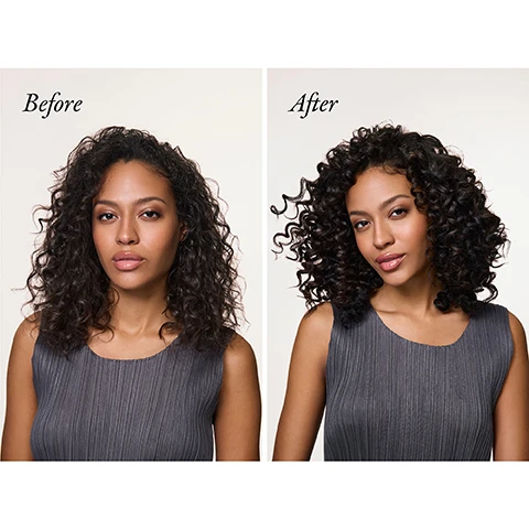 Image 1 - A split image shows a woman with dark curly hair Before a treatment with less defined curls and After with more defined and voluminous curls Before After. Image 2 - A split image shows a woman with long brown hair, labeled Before on the left where her hair appears flatter and After on the right where her hair is more voluminous and shiny. Image 3 - Image showing blue Oribe Supershine hair product bottles and refill pouches with text Supershine 1L Sizes Hair is 2.9x smoother¹ ¹Based on a clinical study of Supershine Hydrating Shampoo, Conditioner or Supershine Moisturizing Cream used as a system vs. control group.