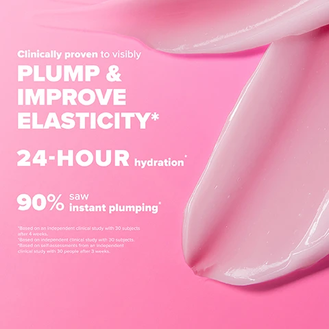 Image 1 - A close-up image of a smooth, creamy pink beauty product being spread on a pink background, featuring text that reads clinically proven to visibly plump and improve elasticity, 24-hour hydration, 90% saw instant plumping, with an asterisk indicating references to independent clinical studies.
Image 2 - Image comparing two faces side by side, showing the effects of a peptide moisturizer; the left side labeled without Peptide Moisturizer indicates a dry and flat appearance, while the right side labeled with Peptide Moisturizer shows a plumped and hydrated look, with visible text highlighting the different skin conditions.
Image 3 - An image of a pink skincare product labeled Paulas Choice Pro-Collagen Peptide Plumping Mask, accompanied by icons representing skin concerns: dehydration, loss of elasticity, dullness, and firmness, with the heading Skin concerns.
Image 4 - Image shows three moisturizer products from Paulas Choice with pink, blue, and orange packaging, labeled as Plump, Repair, and Brighten, highlighting their features: Gel cream for Plump, Light lotion for Repair, and Light cream for Brighten, along with descriptions of their finishes and key ingredients.
Image 5 - The image shows a creamy pink substance with three points of text detailing its ingredients: Hexapeptide-5 supports moisture balance and bounce, Oligopeptide-1 helps boost and maintain collagen production, and Tridecapeptide-1 rapidly smooths and plumps fine lines.
Image 6 - Image of two skincare products by Paulas Choice, featuring a black bottle labeled 2% BHA Liquid Exfoliant and a pink jar labeled Pro-Collagen Peptide Plumping Moisturizer, with the text Great skin begins with EXFOLIATION and Pair together for plumped, glowing skin.