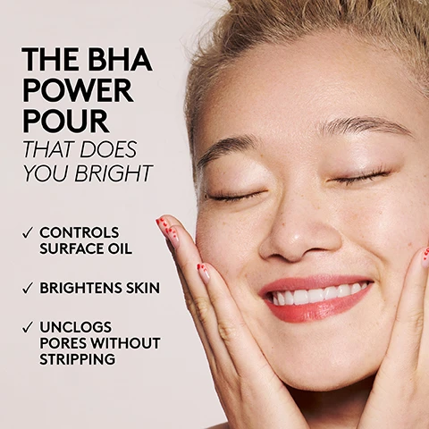 Image 1 - A smiling person with closed eyes is shown gently holding their face, with text beside them reading THE BHA POWER POUR THAT DOES YOU BRIGHT CONTROLS SURFACE OIL BRIGHTENS SKIN UNCLOGS PORES WITHOUT STRIPPING.
Image 2 - A vibrant red bottle labeled Fenty Skin Cherry Dub, positioned with a light purple cap, is surrounded by various ingredients like a glass dropper, a piece of willow bark, and a small mound of powder, with text detailing the ingredients and benefits such as Triple Cherry Complex, BHA, Zinc PCA, and Aloe Juice.
Image 3 - Image shows a side-by-side comparison of a young womans face, with the left side labeled Before showing visible acne and imperfections, and the right side labeled After 4 Weeks displaying clearer skin; text at the bottom states IMPROVES THE LOOK OF IMPERFECTIONS and includes a note about a clinical study.
Image 4 - A split image shows a womans face from the side labeled Before on the left and After 1 Week on the right, with visible improvements in skin clarity; the text below states IMPROVES SKIN CLARITY IN 1 WEEK and includes a note about a study.
Image 5 - A smiling woman with a smooth complexion applies a cotton pad to her cheek, with bold text overlay stating 98% AGREE IT FEELS LIKE A DETOX FOR SKIN and additional text at the top reading THE #S DONT LIE.
Image 6 - Image shows two product bottles for skincare toners with a pink watery background on the left and a gray background on the right, labeled Cherry Dub BHA Toner and Fat Water Niacinamide Pore-Refining Toner Serum, each accompanied by a description of their benefits.