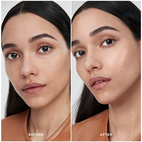 Image 1 - A close-up image showing a womans face split into two sides labeled BEFORE on the left and AFTER on the right, highlighting a difference in skin appearance, with the right side appearing more radiant and polished.
Image 2 - A bottle of Hourglass Illusion Priming Moisturizer with a gold cap is shown on a light background alongside text highlighting its key ingredients: Hyaluronic Rose Complex, Plant-Based Squalane, and Niacinamide.
Image 3 - Image shows three makeup primer products from Hourglass arranged on a light background, with the text instructions PICK YOUR PRIMER and descriptions for each primer: ILLUSION PRIMER for deep hydration, VEIL PRIMER for evening skin tone and SPF 15, and VANISH PRIMER for blurring imperfections.
Image 4 - A woman with fair skin and long dark hair holds a bottle of Hourglass Illusion skincare product, smiling and showcasing her glowing complexion; text reads 100% said product melts into skin evenly and 96% said skin feels fresh and hydrated.
Image 5 - Three side-by-side images of a woman showing her makeup transformation, labeled Before, Illusion Primer, and Final Look.