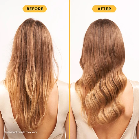 Image 1 - Image shows two side-by-side comparisons of hair: the left side labeled BEFORE displays straight, unstyled hair, while the right side labeled AFTER shows styled hair with soft waves; text at the bottom reads Individual results may vary.
Image 2 - A woman with curly hair is shown in two side-by-side images labeled Before on the left and After on the right, displaying a noticeable improvement in hair definition and texture; visible text includes individual results may vary.
Image 3 - A woman with long, wavy hair holds a hair product jar against a bright yellow background, with text highlighting benefits: silky, glossy hair, instant shine, enhances color vibrancy, reduces frizz.
Image 4 - A smiling woman with curly hair is posing against a yellow background, and the image features text that states Adds Instant Shine followed by percentages indicating satisfaction with a hair mask: 94% said hair felt smoother and softer, 92% saw reduced frizz, and 92% said hair looks healthier, with a note about 53 participants using the Shine Hair Mask.
Image 5 - A jar of Fable & Mane Shine Hair Mask is placed on a yellow background, surrounded by a hibiscus flower, brown sugar, and black tea leaves, with text labels indicating the ingredients: Hibiscus Flower Extract, Bio-Sugar Enzyme, and Black Tea Ferments.
Image 6 - A close-up of a person with curly hair, showing their hand applying a hair mask, with a bright yellow background, featuring step-by-step instructions: Step 1 Apply mask generously from mid-lengths to ends; Step 2 Leave in for at least 3 minutes and rinse thoroughly.
Image 7 - A person with curly, dark hair is holding a jar of Fable & Manes Shine Hair Mask above their head, with the words The Fable Promise at the top and icons indicating the products suitability for all hair types, vegan formula, no silicones, and sulfate-free around the image.
Image 8 - Image shows two hair mask products side by side: the HoliRoots Repairing Hair Mask on the left, described as repairing dry, damaged hair for all hair types and textures, and the Shine Hair Mask on the right, which boosts shine and revives color, also suitable for all hair types but works best on thin, fine hair.