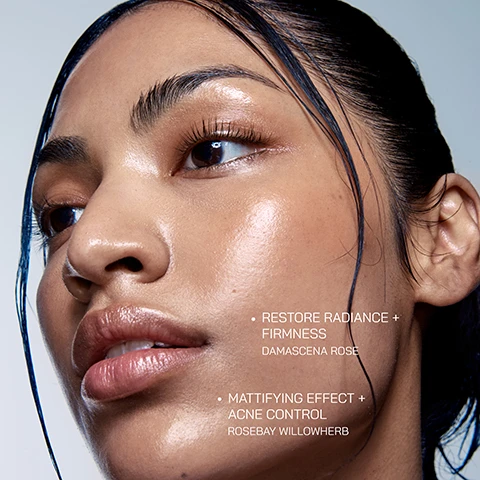 Image 1 - A close-up of a womans face highlighting her glowing skin, with visible text that reads RESTORE RADIANCE + FIRMNESS DAMASCENA ROSE and MATTIFYING EFFECT + ACNE CONTROL ROSEBAY WILLOWHERB.
Image 2 - A split image shows a womans face, with the left side labeled BEFORE and the right labeled AFTER, demonstrating a reduction in redness; visible text at the bottom reads REDUCES REDNESS ANNA WEARS SHADES PISTACHIO + LILAC.
Image 3 - Image shows a split face comparison with the left side labeled Before showing a sallow complexion, and the right side labeled After showing a more even skin tone; visible text reads CORRECTS SALLOW COMPLEXION Taira wears shade lilac + pistachio.
Image 4 - A split image showing a woman’s face with a clear distinction between the left side labeled Before and the right side labeled After, displaying improved skin tone and radiance on the right; visible text at the bottom includes EVENS OUT COMPLEXION + AMPLIFIES NATURAL RADIANCE LETISHA WEARS SHADES OLIVE + LILAC.
Image 5 - Image shows six small bottles of cosmetic products, each with a different color and labeled with their names: Lilac, Caramel, Pistachio, Rust, Olive, and Moka, along with descriptions of their benefits and recommended skin tones for each.
Image 6 - A split image showing a woman’s face with the left side labeled Before and the right side labeled After, illustrating the difference in skin tone and texture; text at the bottom reads EVENS OUT COMPLEXION + AMPLIFIES NATURAL RADIANCE MIJI WEARS SHADES CARAMEL + MOKA.
Image 7 - Image shows two skincare products: a lavender-colored bottle labeled Colour Corrector that combines color-correcting pigments and skincare benefits, and a silver pen labeled 5 Point Lift designed to reduce puffiness and dark circles around the eyes. Visible text includes COLOUR CORRECTOR, 5 POINT LIFT, COLOUR CORRECTING TECHNOLOGY, and descriptions of each products features.