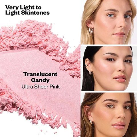Image 1 - A side-by-side comparison of a womans face with visible changes, labeled Before on the left and After on the right, showcasing enhanced skin appearance, with the product name Translucent Candy Ultra Sheer Pink displayed at the bottom.
Image 10 - An image showing three diverse women with deep to rich skin tones, featuring makeup looks with a close-up of a cocoa-colored powder and the text Translucent Velvety Ultra Sheer Mocha.
Image 2 - An image showcasing a makeup product for very light to light skin tones, featuring a pink powder on the left labeled Translucent Candy Ultra Sheer Pink, with three women displaying makeup on the right.
Image 3 - A smiling woman with curly hair holds a cosmetic container while showing her skin, which appears bright and airbrushed; visible text includes claims about a loose setting powder: 100% agreed this is the best loose setting powder they have ever tried, 100% agreed it instantly brightens + makes skin look airbrushed, and a note that Cassandra wears Translucent Velvety.
Image 4 - A close-up portrait of a young woman with long dark hair and a smooth complexion, demonstrating makeup application techniques with illustrations on her face; the visible text includes How To Bake, Set + Blur, Bake + Blur Use a puff to generously apply powder. Let sit for a few minutes, then brush off excess, and Set + Blur Use a brush to dust a light layer of product all over face, with Alicia wears Translucent Candy at the bottom.
Image 5 - Image shows three skincare products from Kosas arranged on a light blue background, labeled as Revealer Concealer, Revealer Foundation, and Cloud Set Loose Powder, with brief descriptions for each product: Hydrates + looks like skin, Plumps, brightens + protects, and Bakes, sets + blurs.
Image 6 - A clear jar of Kosas powder with a silver lid sits on a light blue surface, surrounded by pink powder, featuring the text Powered by Bamboo Stem Extract 100% experienced clinically measured oil reduction.
Image 7 - A person with long dark hair holds two containers of powder while looking directly at the camera; text on the image says Sweeps Away Shine (NOT GLOW) and Kosas, with a caption that reads Alice wears Translucent Candy.
Image 8 - An image showing loose peach-colored powder with the text Translucent Peachy Ultra Sheer Peach, accompanied by three women of diverse descents with varying hairstyles and makeup, representing medium to medium deep skintones.
Image 9 - A close-up image of a textured powder in light orange with three models showing diverse skin tones, accompanied by text that reads Light Medium to Medium Skintones, Translucent Buttery, and Ultra Sheer Yellow.