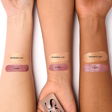 Image 2 - Three forearms with varying skin tones display two makeup swatches each: a shimmery golden shade labeled WARMGLOW and a matte rosy mauve shade labeled LADY. Image 3 - Three models with varying skin tones display glowing complexions and glossy lips, while the fourth panel shows a swatched texture of shimmery gold product with the text WARMGLOW SOFT WARM GOLD FOR A CANDLELIT GLOW. Image 4 - Three women with varying skin tones and hair colors showcase a nude mauve blush on their cheeks and lips, alongside a square swatch of the color with the text Lady Nude Mauve. Image 5 - Two Saie Glowy Super Gel bottles, one with a golden liquid and one with a lighter peach-toned liquid, are displayed on a white background with text reading PLANET AWARE, AT SEPHORA CLEAN, BESTSELLING LIGHTWEIGHT ILLUMINATOR, Dewy, lit-from-within finish, Weightless, water-based formula, Formulated to hydrate and brighten, Four universal, glowy shades, and Wear as a glowy prep step, highlighter, or mixed with foundation. Image 6 - Several swatches of blush in shades of coral, pink, rose, and reddish-brown are displayed on a white background, alongside text that reads: Planet Aware, At Sephora, Clean, Dew Blush, Buildable & blendable, Wash of color, Dewy-radiant finish, Targeted application, Vegan, Fragrance Free, Safe for Sensitive Skin, and Dermatologist Tested. Image 7 - An infographic on a light grey background features a Saie Mini Glowy Super Gel bottle with a black pump and separate black cap, alongside step-by-step recycling instructions that read: HOW TO RECYCLE GLOWY SUPER GEL™ USE IT ALL UP AND THEN... Make sure your Mini Glowy Super Gel is empty. Press out any excess product. The Mini Glowy Super Gel is made from 30% PCR content. Recycle component via Pact Collective. *MAIL BACK OR DROP OFF AT A COLLECTION BIN IN PARTICIPATING SEPHORA STORES. Image 8 - The image shows a Saie Dew Blush bottle and applicator with recycling instructions: Clean your empty dew blush vial. wipe down the cap and rod as well. Detach the doe-foot applicator and place in the trash. Recycle the clean vial, rod, and cap via Pact Collective*. *MAIL BACK OR DROP OFF AT A COLLECTION BIN IN PARTICIPATING SEPHORA STORES.