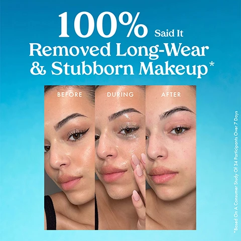 Image 1 - The image shows a three-panel comparison of a womans face, with the first panel labeled BEFORE showing her with makeup, the second panel labeled DURING showing her applying makeup remover, and the third panel labeled AFTER showing her face clean without makeup, with overlay text that reads 100% Said It Removed Long-Wear & Stubborn Makeup* and *Based On A Consumer Study Of 34 Participants Over 7 Days. Image 2 - A light blue Kopari Ceramide Grinding Cleansing Balm container is shown with its top open revealing white balm, a twisting arrow, and text reading Mess-Free Every Use, Cleanse & Lock in Moisture, Helps Strengthens Skin Barrier, ONE TWIST TO CLEANSE, KOPARI, CERAMIDE GRINDING CLEANSING BALM, BAUME NETTOYANT BROYANT AUX CÉRAMIDES, 1.7 FL. OZ. | 50 mL. Image 3 - A light blue jar of Kopari Ceramide Grinding Cleansing Balm with white balm pieces inside, a white flower, and glass spheres, against a bright blue background, with text that reads Skin-Loving Ingredients, STRENGTHENING Ceramides, NOURISHING Sea Buckthorn Oil, PROTECTING Vitamin E, KOPARI, CERAMIDE GRINDING CLEANSING BALM, BAUME NETTOYANT BROYANT AUX CÉRAMIDES, 1.7 FL. OZ. | 50 ML. Image 4 - The image displays two light blue Kopari skincare products against a blue background, demonstrating a double cleanse routine, with the visible text reading: One Twist, One Pump Double Cleanse. On the left is Step 1: Ceramide Grinding Cleansing Balm, in a jar labeled KOPARI CERAMIDE GRINDING CLEANSING BALM BAUME NETTOYANT BROYANT AUX CÉRAMIDES 1.7 FL. OZ. | 50 mL. On the right is Step 2: Marine Clean Purifying Gel Cleanser, in a pump bottle labeled KOPARI MARINE CLEAN PURIFYING GEL CLEANSER GEL NETTOYANT PURIFIANT MARINE CLEAN 5 FL. OZ. | 150 mL. Image 5 - A light blue jar of Kopari cleansing balm with its lid partially open, revealing a white spatula and solid balm, sitting on a smudge of white product against a blue background, displaying the text Melts Makeup, Not Moisture, 100% said skin felt thoroughly cleansed & refreshed, 91% said cleansing balm did not strip or dry out skin, and *Based On A Consumer Study Of 34 Participants Over 7 Days.