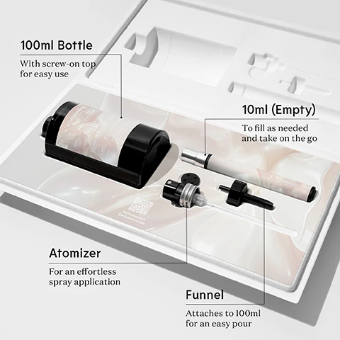 Image 3 - A fragrance kit is displayed in a white molded box, featuring a 100ml Bottle with screw-on top for easy use, labeled COMMODITY EDITIONS Milk Orchid Perfumerism Christelle Laprade Collaboration, and detailing Name Creative Perfumer Origin Notes First: Fig Milk, Coconut Cream, Then: Vanilla Orchid, Water Lily, Finally: Macadamia Milk, Muskwood; a 10ml Empty travel bottle to fill as needed and take on the go, labeled Milk Orchid COMMODITY EDITIONS; an Atomizer for an effortless spray application; a Funnel that attaches to 100ml for an easy pour; and a Perfumerisms Exclusive Guide with a QR code. Image 4 - A woman with white eyeliner and a pearl necklace holds a black perfume bottle with a pink label. Overlay text reads PerFumerism x COMMODITY EDITIONS. The bottle label says COMMODITY EDITION Milk Orchid - PerFumerism - Christelle Laprade Collaboration Notes: Coconut, Orchid, Bergamot, Tonka, Amber, Sandalwood.
