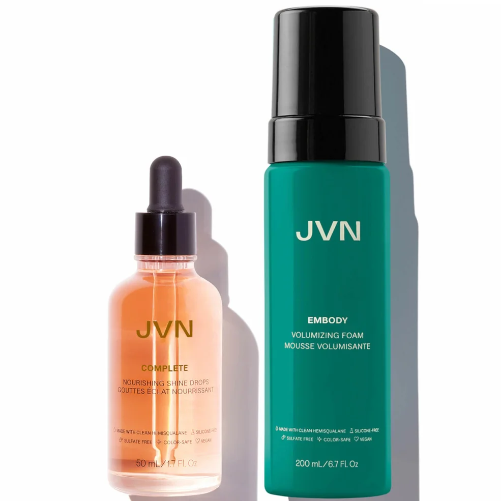 JVN Embody Volumising Foam and Complete Nourishing Shine Drops Duo Image 1