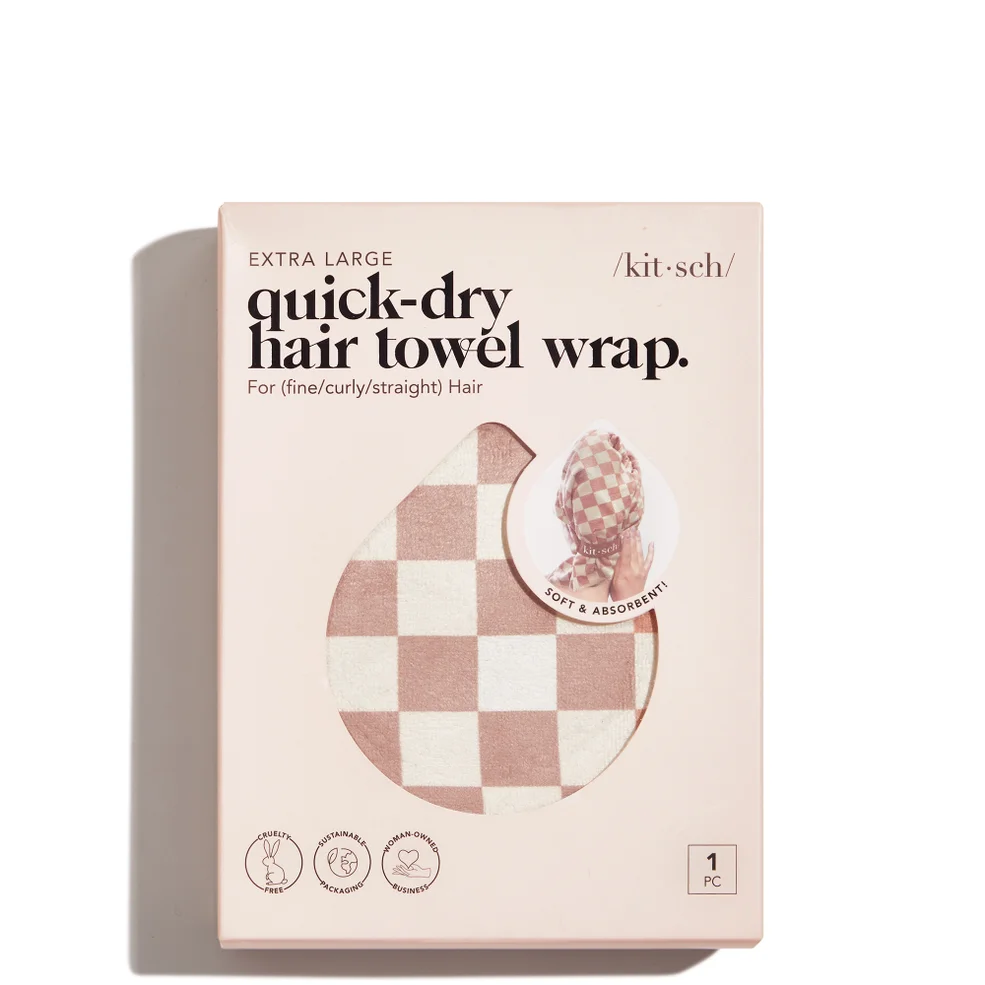 Kitsch Extra Large Quick-Dry Hair Towel Wrap - Terracotta Checker Image 1