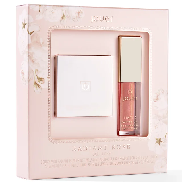 Jouer Cosmetics Radiant Rose Deluxe Powder and Shimmering Lip Oil Set (Worth £33)