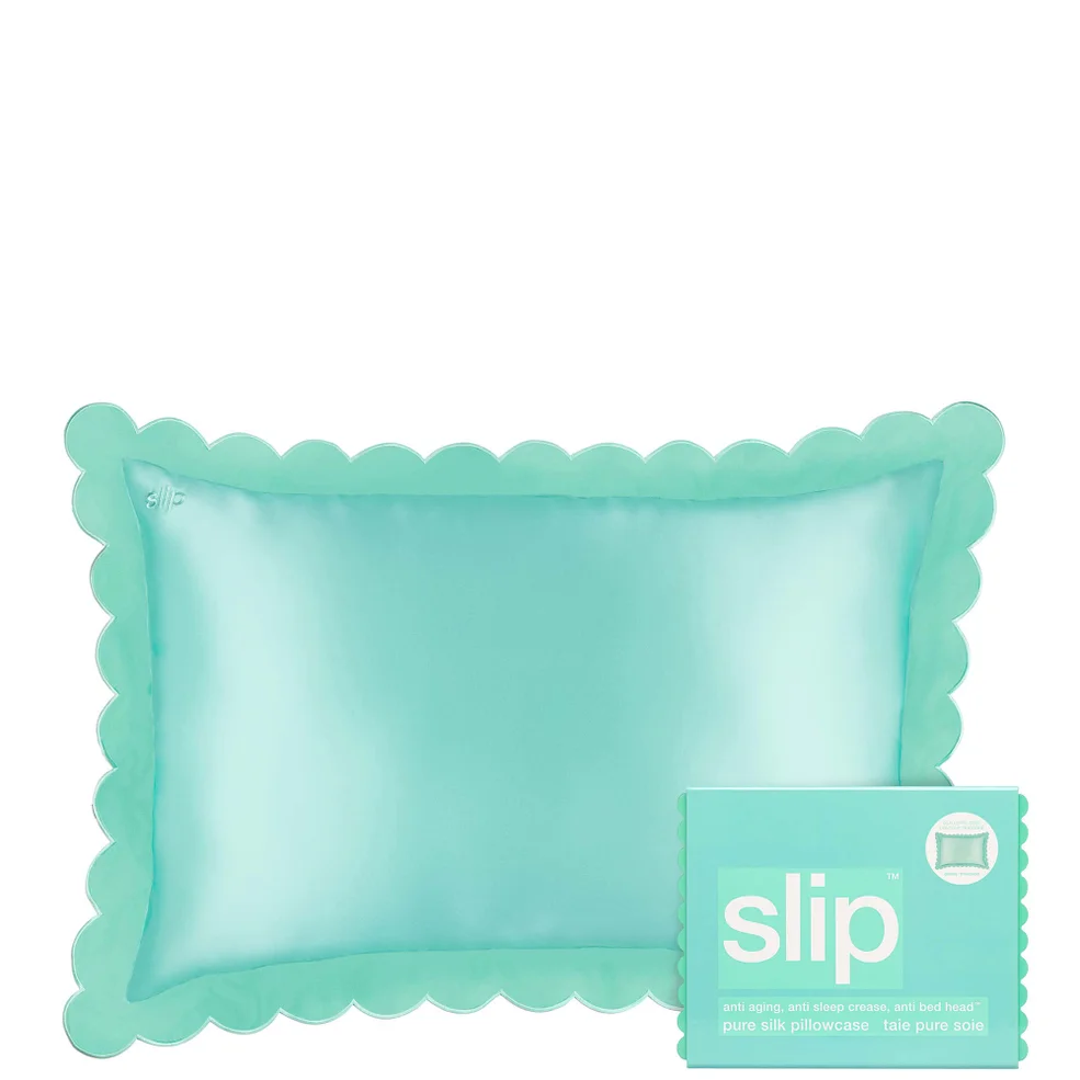 Slip Pure Silk Queen Pillowcase With Scalloped Edge - Turquoise Image 1