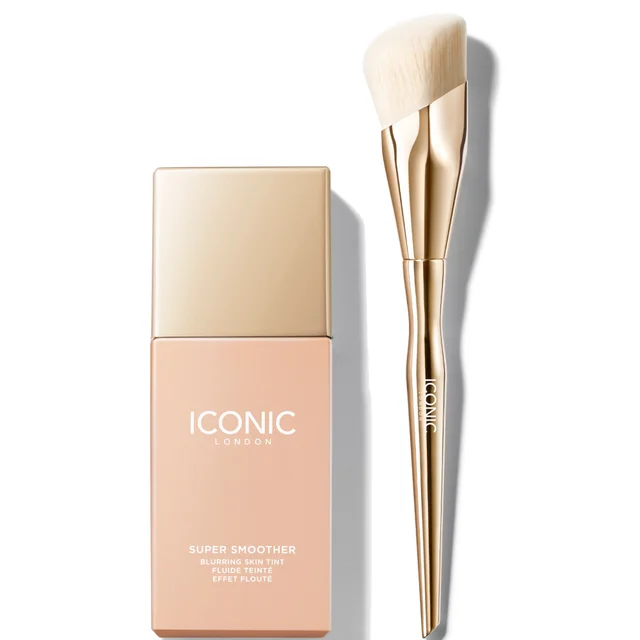 ICONIC London Super Smoother Blurring Skin Tint (Various Shades) and Complexion Brush Bundle