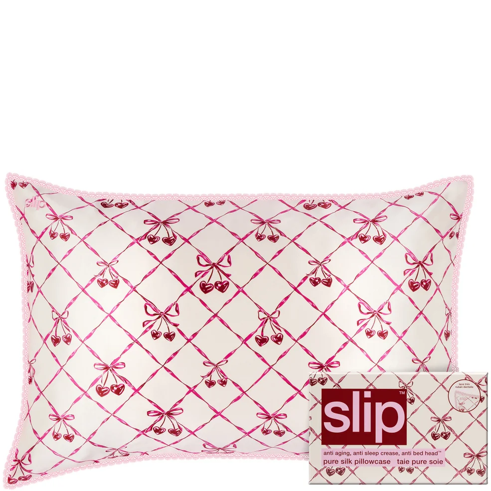 slip pure silk queen pillowcase with lace trim - sweet cherry Image 1