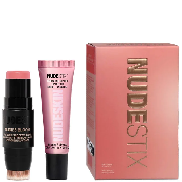 NUDESTIX Rosy Pink Glow Blush & Lip Kit - Nudies Bloom Cherry Blossom, Lip Butter Rose Sparkle (Worth £50.00)