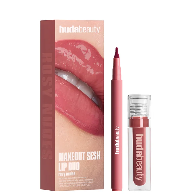 HUDA BEAUTY Rosy Nude - Makeout Sesh Lip Kit (Worth £41.00)