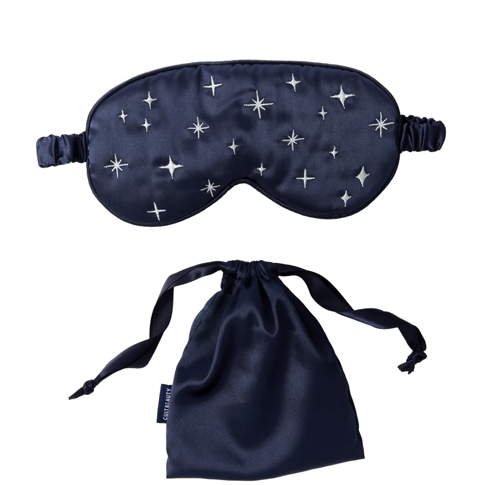 Cult Beauty Navy Satin Sleep Mask (in Drawstring Bag) Image 1